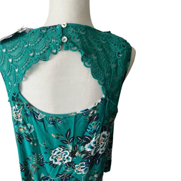 NWT Daniel Rainn Green Floral Pullover V-Neck Sleeveless Crochet Open Back Top - Picture 7 of 11